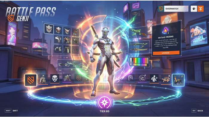 Overwatch 2 featured thumbnail met de tekst "Battle Pass beloningen" op een paarse achtergrond