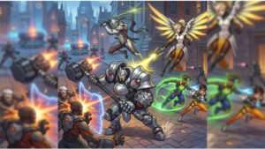 Overwatch 2 thumbnail met hero roles: Tank, Damage en Support rond het artikel "wat doet jouw rol?"