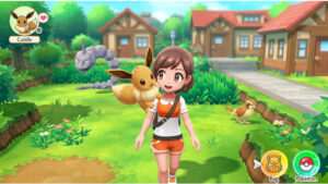 Uitgelichte thumbnail van Pokémon Let's Go, Eevee! op Nintendo Switch met Eevee en een Kanto-achtergrond
