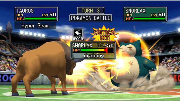 Uitgelichte thumbnail van Pokemon Stadium met focus op de battle UI en informatie-overlay tijdens een gevecht