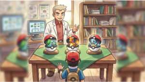 Uitgelichte thumbnail voor Pokémon: starter kiezen, met drie starter-Pokémon als keuze per generatie