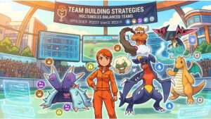 Pokémon uitgelichte thumbnail met een rood-witte Poké Ball en tekst over een winnend team bouwen
