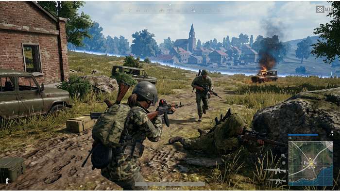 PUBG: Battlegrounds featured thumbnail met een gewapende soldaat op een stoffig battle royale slagveld