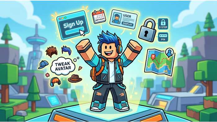 Roblox featured thumbnail met titel over een Roblox account aanmaken in een paar minuten
