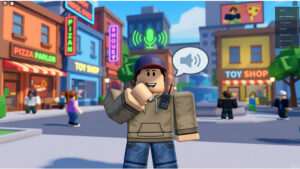 Roblox featured thumbnail met microfoonicoon, passend bij het activeren van voice chat