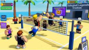 Roblox featured thumbnail voor Volleyball Legends met anime-sportstijl en volleyballers in actie