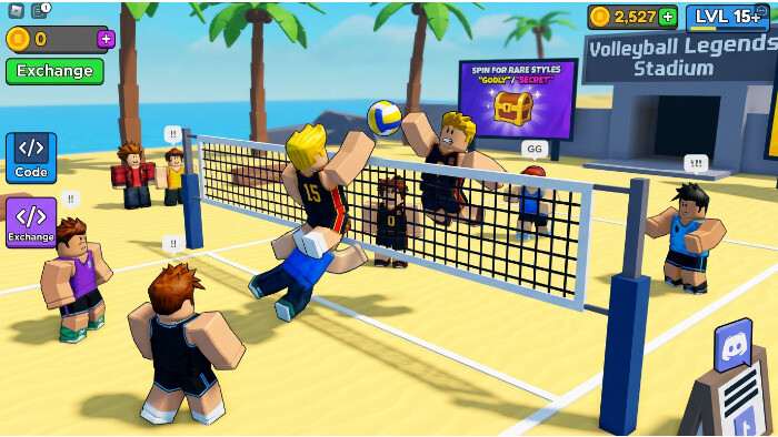 Roblox featured thumbnail voor Volleyball Legends met anime-sportstijl en volleyballers in actie