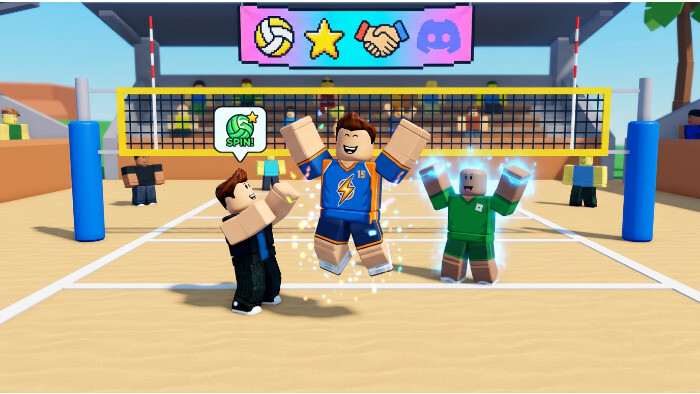 Roblox Volleyball Legends featured thumbnail met volleybalspeler en verwijzing naar codes en grind