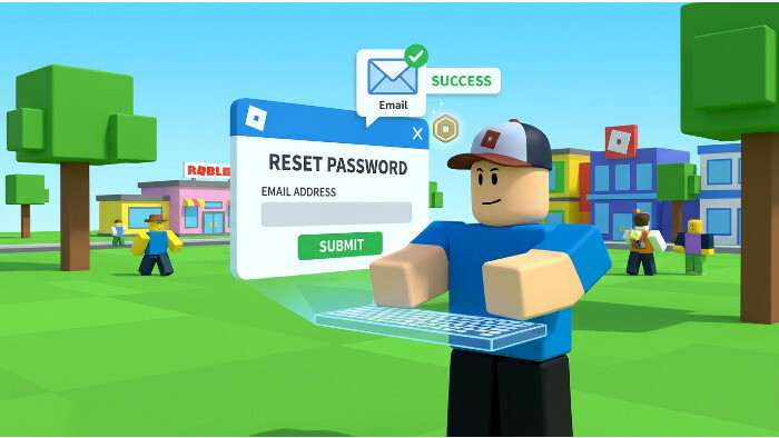 Roblox featured thumbnail met Roblox-logo en wachtwoord reset-icoon voor een snel en veilig nieuw wachtwoord