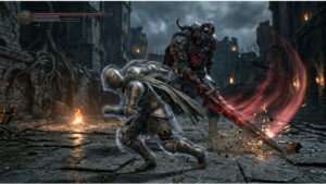 Soulsborne featured thumbnail met een krijger die ontwijkt, passend bij i-frames en rol-timing