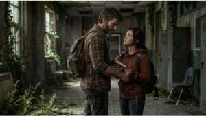 The Last of Us featured thumbnail met Joel en Ellie in een donkere, post-apocalyptische setting