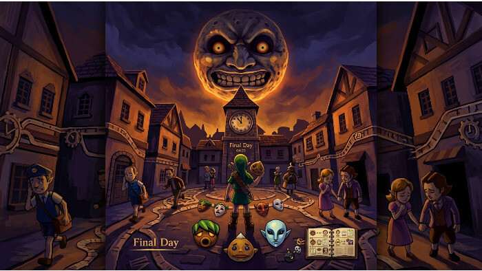 Featured thumbnail voor The Legend of Zelda: Majora's Mask op Nintendo Switch met Majora's Mask en Link