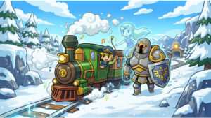 Uitgelichte thumbnail van The Legend of Zelda: Spirit Tracks met Link en een trein door Hyrule op Nintendo DS