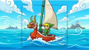 Uitgelichte thumbnail voor The Legend of Zelda: The Wind Waker met Link op zee in cel-shaded stijl