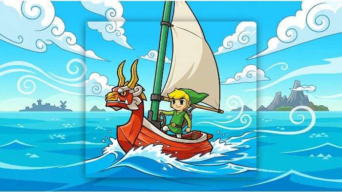 Uitgelichte thumbnail voor The Legend of Zelda: The Wind Waker met Link op zee in cel-shaded stijl