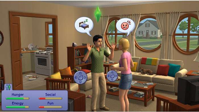 Uitgelichte thumbnail voor The Sims 2 op console met de titel over huishouddrama spelen met een controller