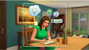The Sims 4 uitgelichte thumbnail met een Sim en groene plumbob, passend bij moodlets en wensen