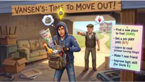 Uitgelichte thumbnail voor The Sims: Bustin' Out op PS2 met de titeltekst over een levenssim die je het huis uit schopt