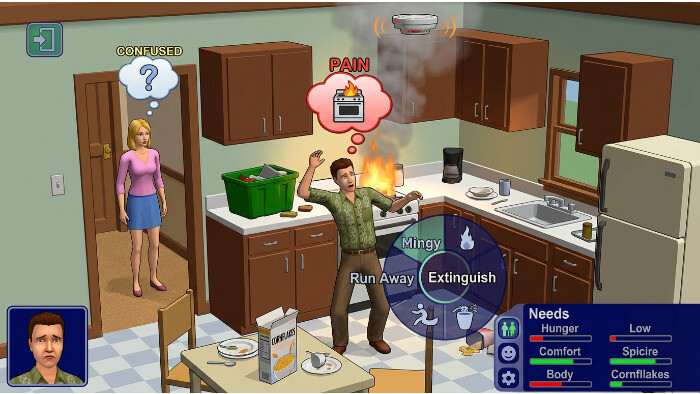 The Sims thumbnail met PlayStation-thema en controller, gericht op virtueel leven spelen op console