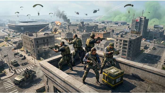 Warzone featured thumbnail met soldaat in tactische uitrusting en rode achtergrond, passend bij de battle royale