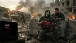 Warzone thumbnail met soldaat en SteamOS-logo die benadrukt dat de game niet draait door anti-cheat