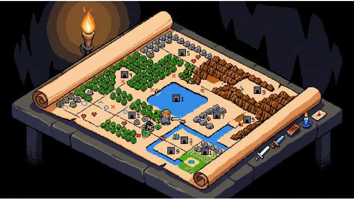 Uitgelichte thumbnail met Zelda 1 overworld kaart, met dungeons en verborgen secrets gemarkeerd