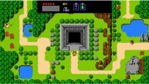 Uitgelichte thumbnail voor Zelda (NES) met 8-bit kerkerkaart die de Second Quest dungeonlocaties aanduidt