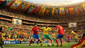 Uitgelichte thumbnail van 2010 FIFA World Cup South Africa op PS3 met een voetballer en WK South Africa-stijl