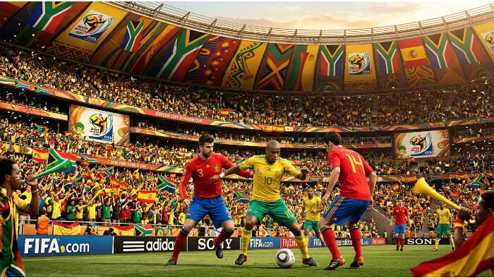 Uitgelichte thumbnail van 2010 FIFA World Cup South Africa op PS3 met een voetballer en WK South Africa-stijl