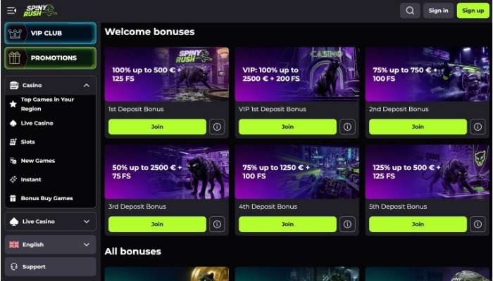 Spinyrush casino bonus