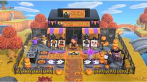 Uitgelichte thumbnail voor Animal Crossing: New Horizons over een Spirit Halloween-nabouw in ACNH-stijl