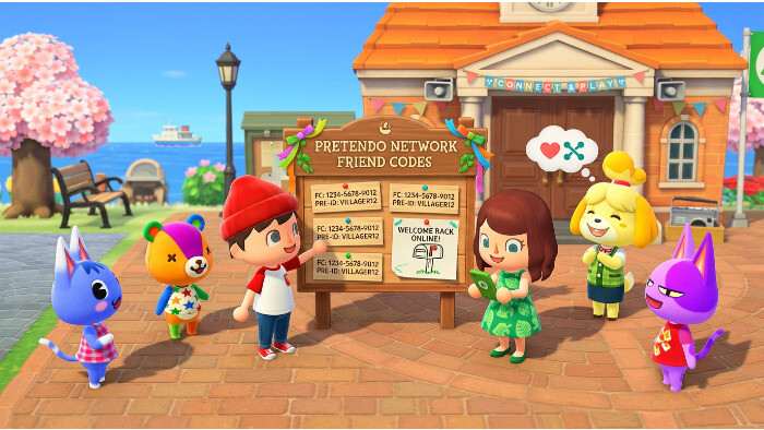 Uitgelichte thumbnail voor Animal Crossing: New Leaf over Pretendo met friend codes en een dorpsachtige achtergrond