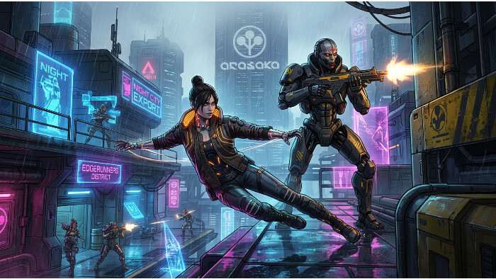 Featured thumbnail voor Apex Legends met Cyberpunk 2077 Edgerunners crossover-aankondiging