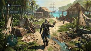 Uitgelichte thumbnail voor Assassin's Creed IV: Black Flag met piratenscène die het verloren medaillon in de Cariben suggereert