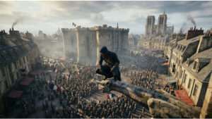 Uitgelichte thumbnail van Assassin's Creed: Unity op PS4 met de assassin in Parijs op de achtergrond