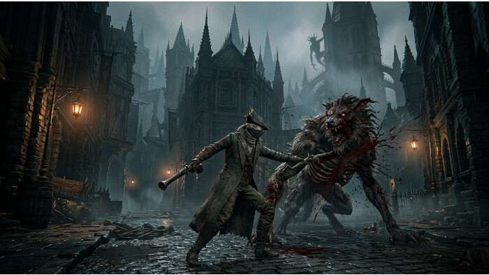 Bloodborne featured thumbnail met een duistere jager-silhouet, passend bij horror door combatdruk in plaats van jumpscares
