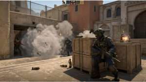 Counter-Strike 2 uitgelichte thumbnail met een speler in tactische pose, passend bij mindgames en tempo