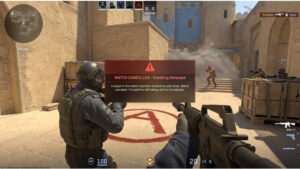Counter-Strike 2 thumbnail met CT-soldaat en tekst over VAC die matches annuleert na een update