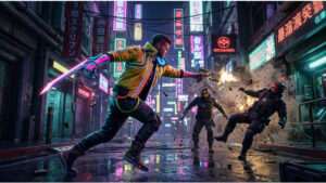 Cyberpunk 2077 thumbnail met V in Night City, passend bij een TikTok-compilatie die opnieuw viraal gaat
