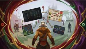 Dota 2 featured thumbnail met het game-logo en donkere MOBA-sfeer die de lastige eerste uur instap benadrukt