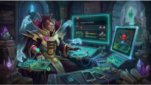 Dota 2 featured thumbnail over smurfing en matchmakingupdates met een gestileerde game-achtergrond