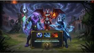 Dota 2 uitgelichte thumbnail met hero-artwork en kop over spelers die drie verdwenen Arcanas terug eisen van Valve