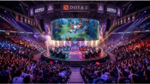 Dota 2 featured thumbnail over 421K YouTube-kijkers tijdens EWC 2026, met game-illustratie en titeltekst