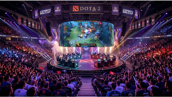 Dota 2 featured thumbnail over 421K YouTube-kijkers tijdens EWC 2026, met game-illustratie en titeltekst