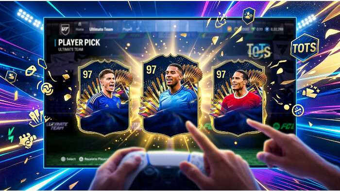 EA Sports FC 24 thumbnail over TOTS Player Picks met drie 97-rated cards die viral gaan op TikTok