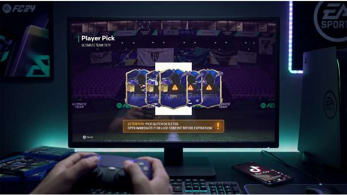EA Sports FC 24 featured thumbnail over een Ultimate Team pick-glitch die viraal gaat op TikTok