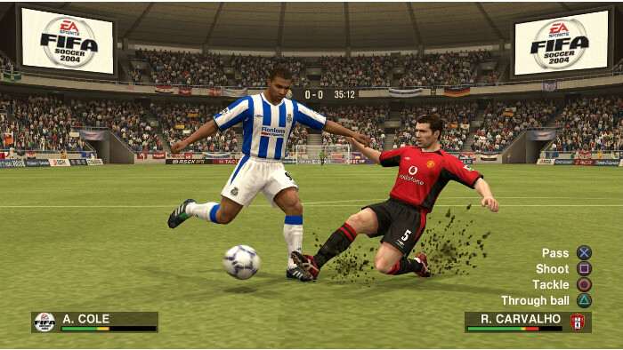 FIFA Soccer 2004 PS featured thumbnail met voetbalactie en titeltekst uit 2003