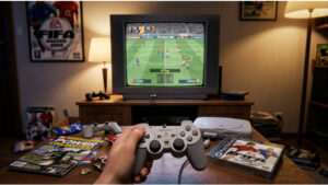 Uitgelichte thumbnail voor FIFA Soccer 2005 op PS met voetbalthema en retro gamecover-stijl