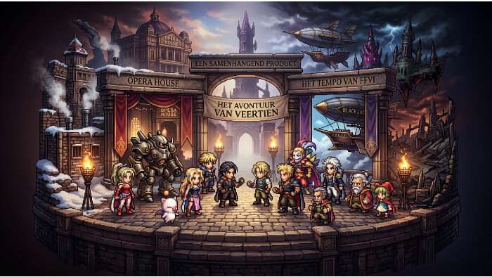 Featured thumbnail over HD-2D remake-route voor Final Fantasy VI met retro pixelart en moderne belichting