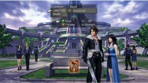 Featured thumbnail voor Final Fantasy VIII op PS met de hoofdpersonages in een stijlvolle, donkere sci-fi setting